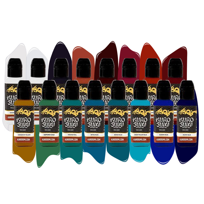 16 Color Primary Set #3 — Kuro Sumi Tattoo Ink — Pick Size - Ultimate Tattoo Supply