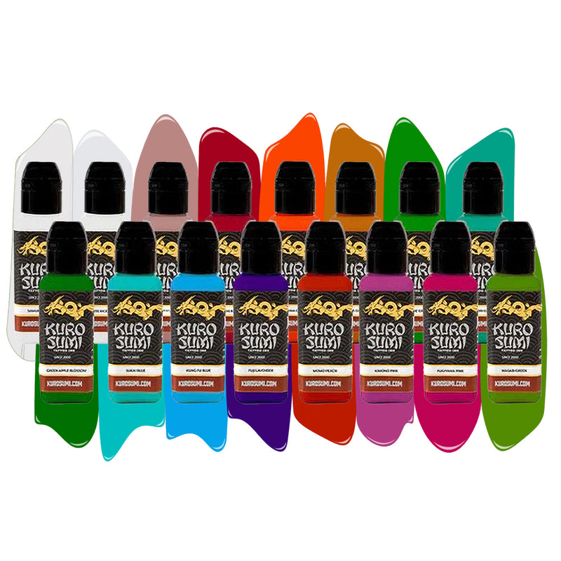 Kuro Sumi Colors 16 Color Set Primary Kit 4 - Ultimate Tattoo Supply