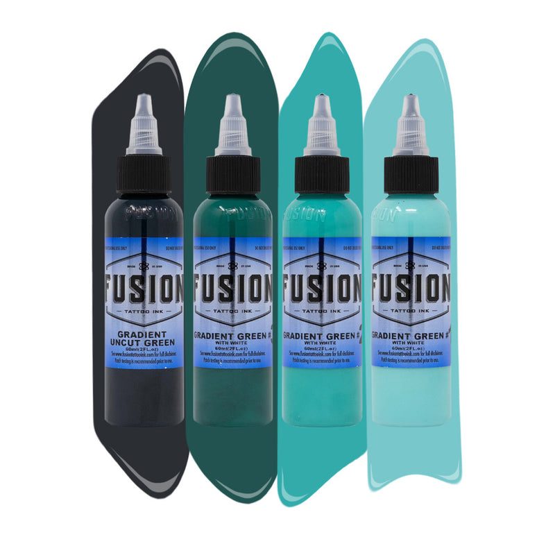 Gradient Green with White 4-Pack — Fusion Tattoo Ink — 1oz - Ultimate Tattoo Supply