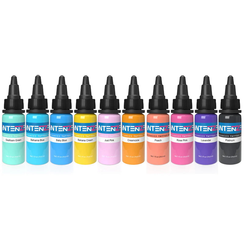 Pastel 1/2oz Color Set - Intenze Tattoo Ink - 10 Bottles - Ultimate Tattoo Supply