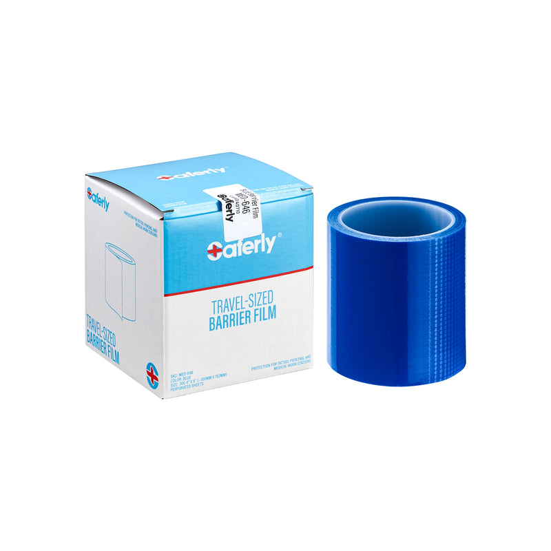 Saferly Blue Travel-Sized Barrier Film in Dispenser Box — 4” x 6” — Roll of 300 Sheets