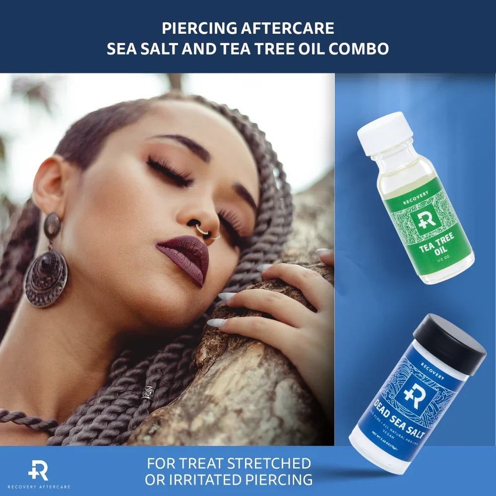 Recovery Aftercare Sea Salt and Tea Tree Oil Combo — Piercing Aftercare System - Painful Pleasures
