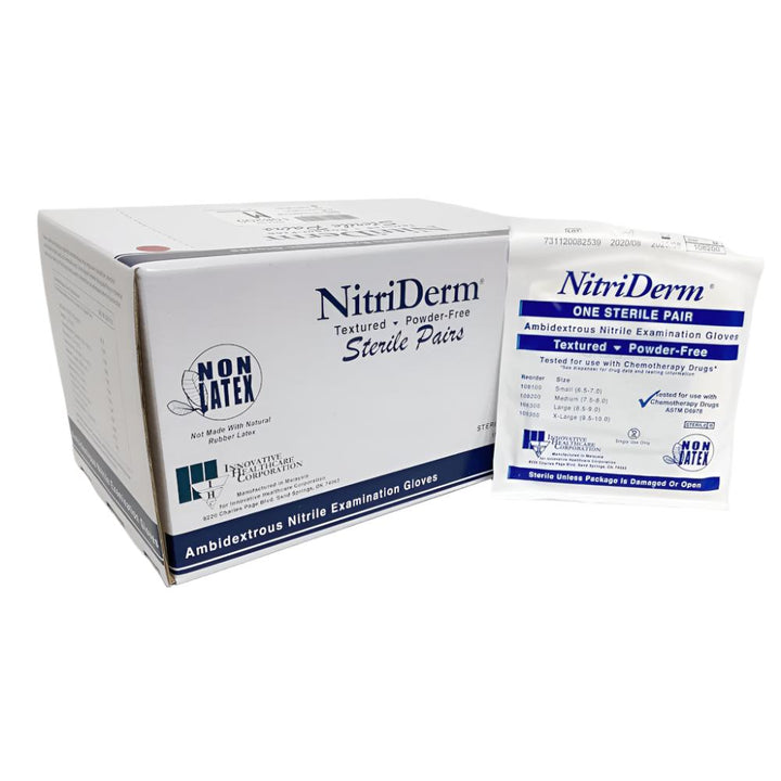 NitriDerm Sterile Disposable Nitrile Gloves — Box of 50 Pairs - Ultimate Tattoo Supply