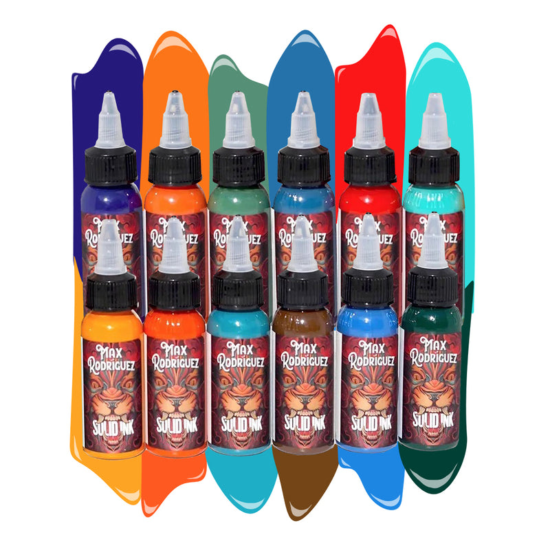 12 Color Max Rodriguez Set — Solid Ink — 1oz Bottles - Ultimate Tattoo Supply