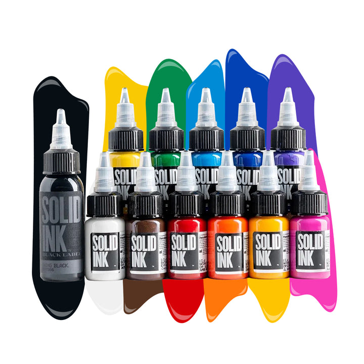 Solid Ink - 12 Color Mini Travel Set 1/2oz Bottles - Ultimate Tattoo Supply