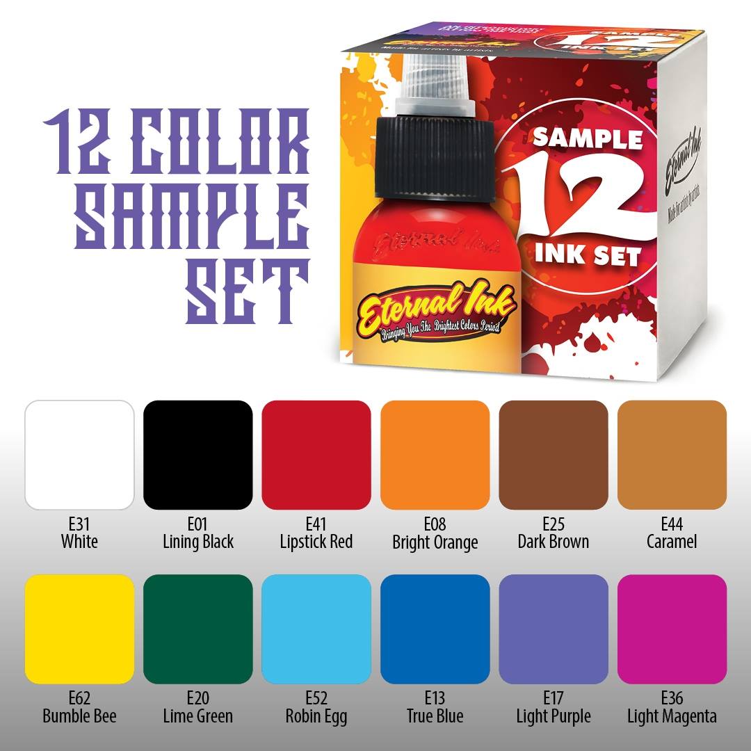 Sample Color Set of 12 - 4oz Bottles - Eternal Tattoo Ink - Painful Pleasures
