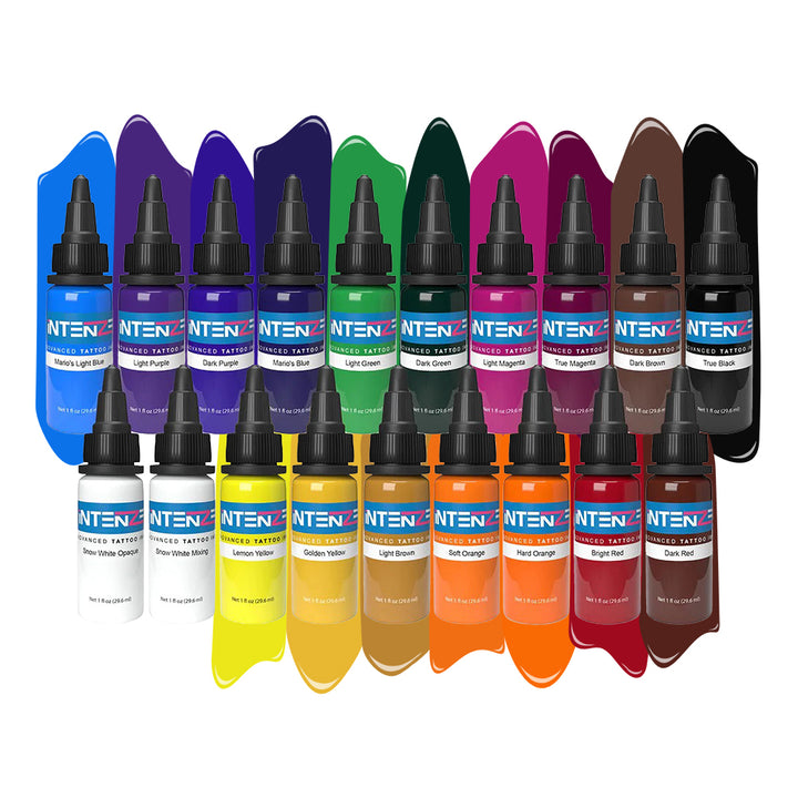 Basic 4oz Color Set - Intenze Tattoo Ink - 19 Bottles - Ultimate Tattoo Supply