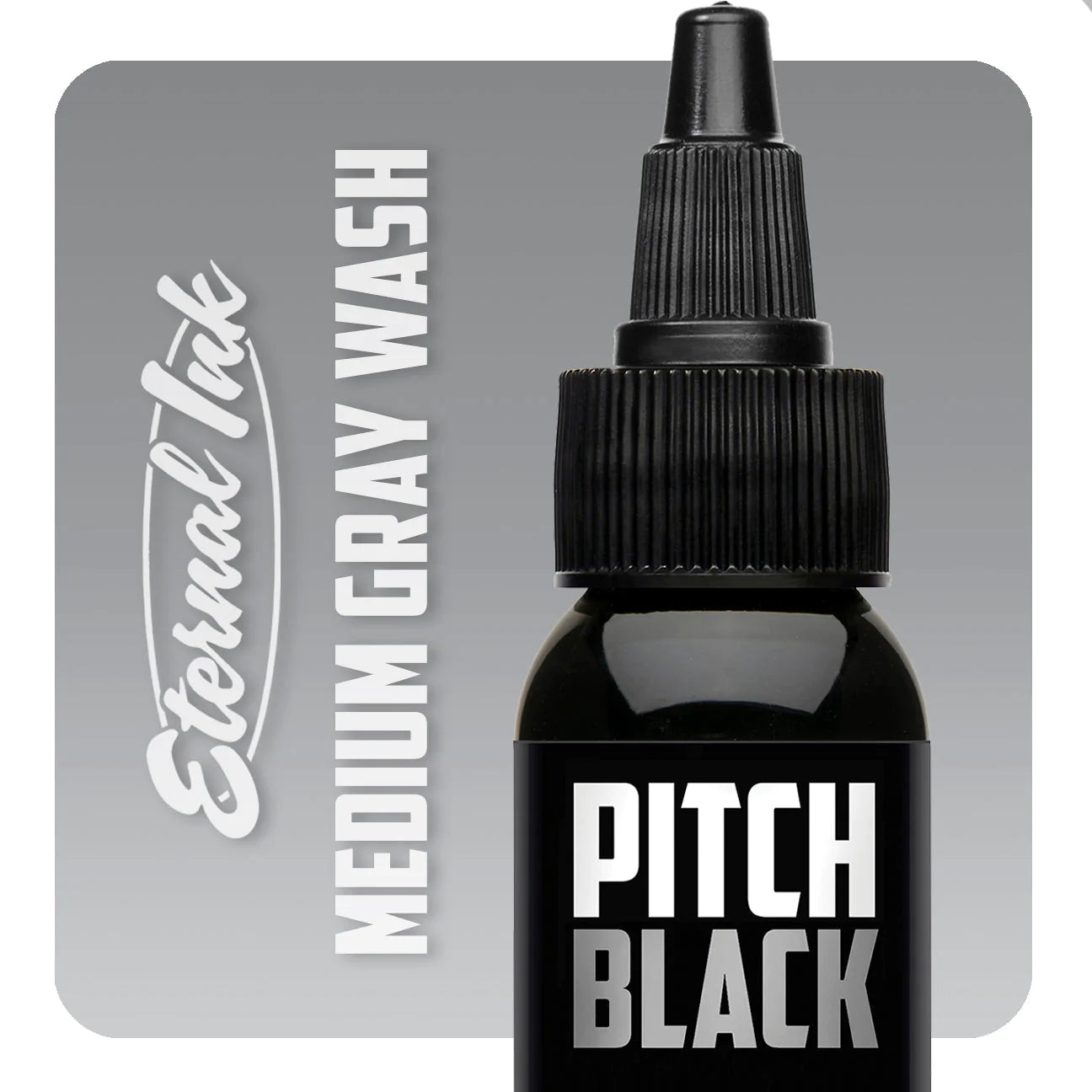 Pitch Black Medium Dark Gray Wash — Eternal Ink — Pick Size - Ultimate Tattoo Supply