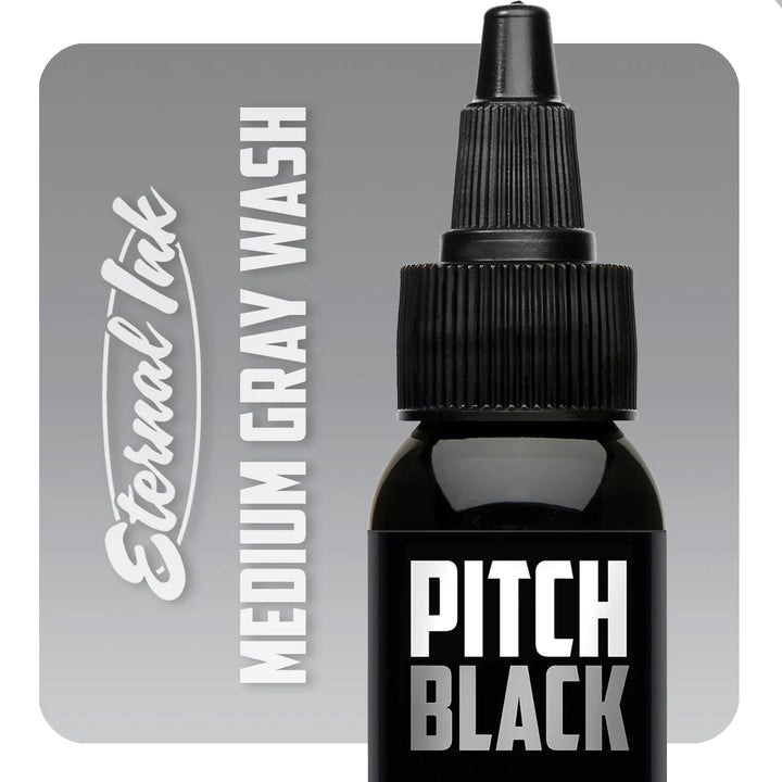 Pitch Black Medium Dark Gray Wash — Eternal Ink — Pick Size - Ultimate Tattoo SupplyPitch Black Medium Dark Gray Wash — Eternal Ink — Pick Size