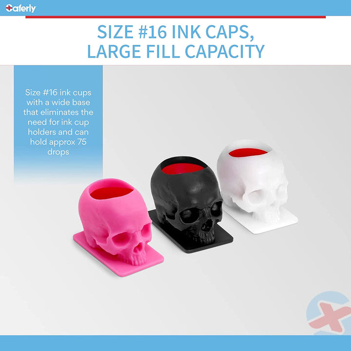 Saferly Skull Ink Caps — Size #16 (Large) — Bag of 200 - Ultimate Tattoo Supply