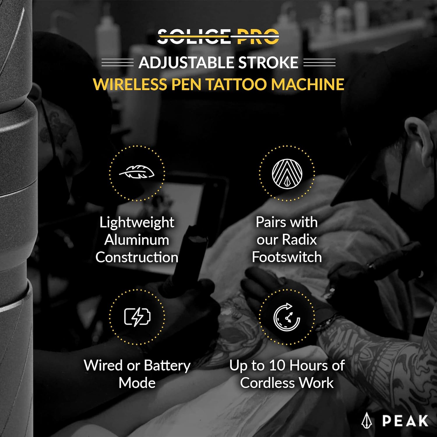 Peak Solice Pro Adjustable Stroke Wireless Pen Tattoo Machine - Ultimate Tattoo Supply
