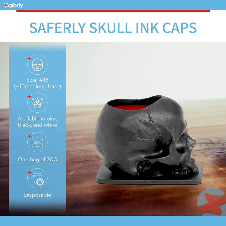 Saferly Skull Ink Caps — Size #16 (Large) — Bag of 200 - Ultimate Tattoo Supply