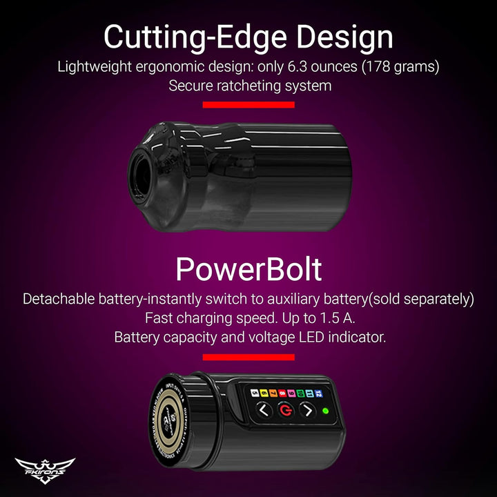 FK Irons FLUX Rotary Pen Machine w/ Powerbolt - Stealth - Ultimate Tattoo Supply