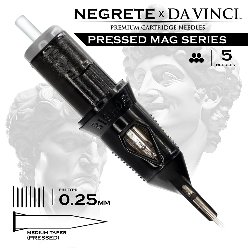 Bishop Da Vinci V2 Tattoo Cartridge Needles — Freddy Negrete Pressed Mag Series — Box of 20 Pressed Mag - 5 - #08 (0.25mm) - Short Taper