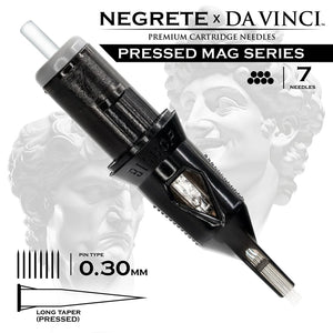 Bishop Da Vinci V2 Tattoo Cartridge Needles — Freddy Negrete Pressed Mag Series — Box of 20 Pressed Mag - 7 - #10 (0.3mm) - Long Taper