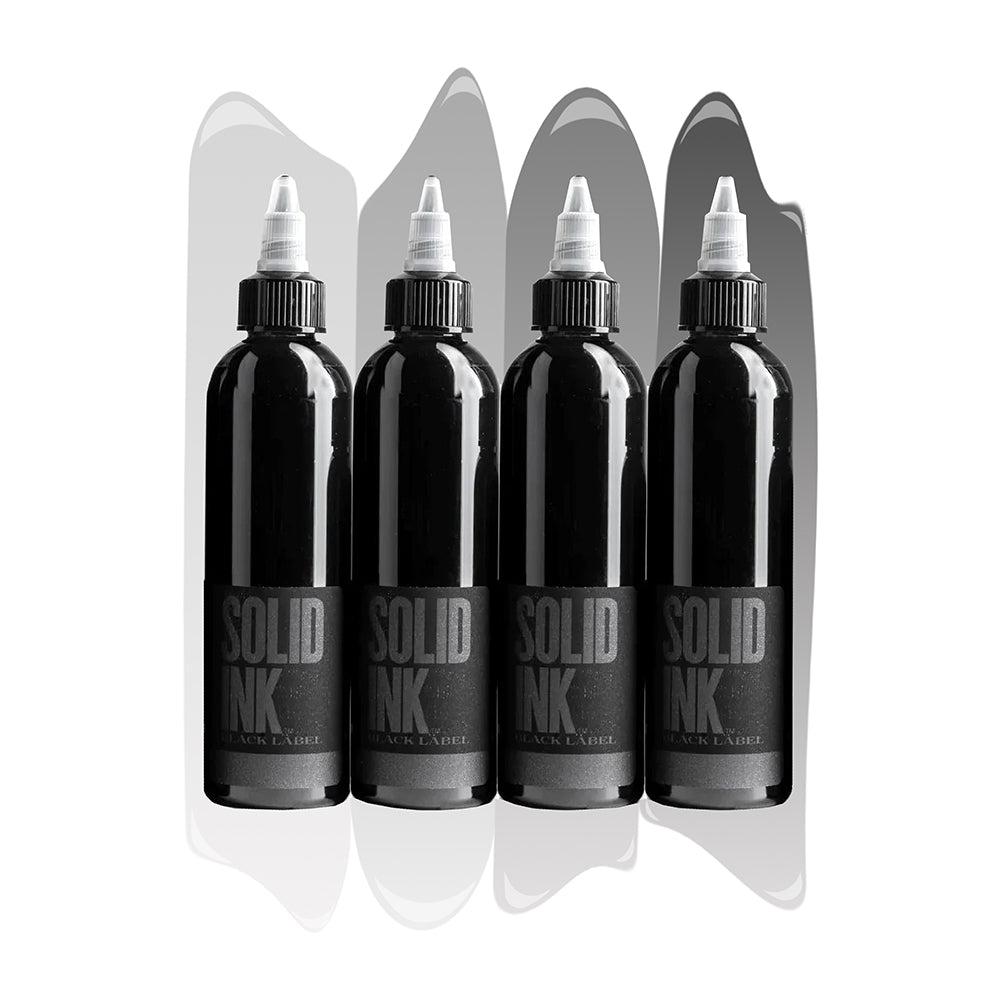 Solid Ink - Black Label 4 Bottle Grey Wash Set 1oz Bottles - Ultimate Tattoo Supply