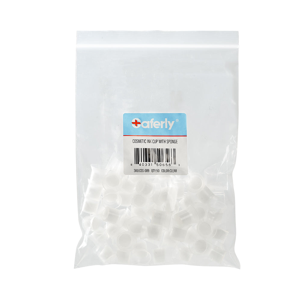 Cosmetic Ink Cup with Sponge — Clear — Bag of 50 - Ultimate Tattoo Supply