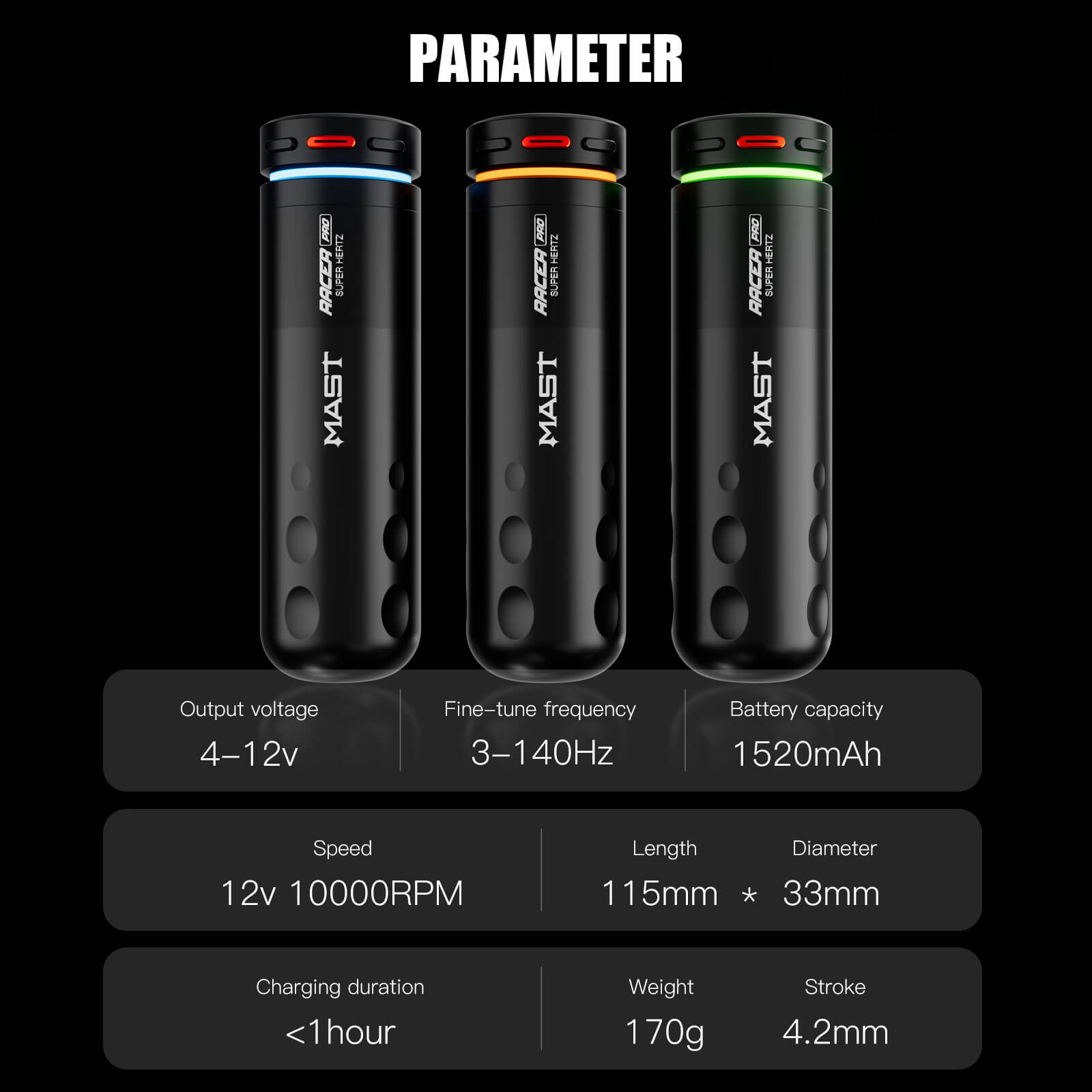 Dragonhawk Mast Racer Pro Wireless Tattoo Pen Machine — Black