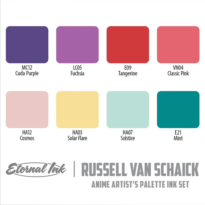 Russel Van Schaick Anime Inspiration Set — Eternal Ink — 8 1oz Bottles - Ultimate Tattoo Supply