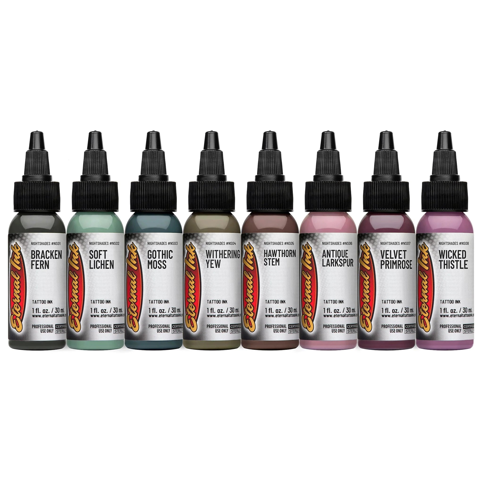 Gia Rose Nightshades Set of 8 Bottles — Eternal Tattoo Ink — 1oz - Ultimate Tattoo Supply