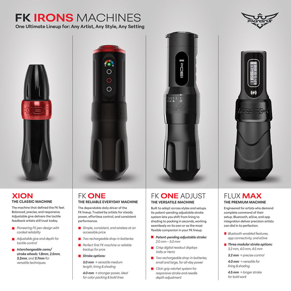 FK One Adjust Wireless Tattoo Machine - Pick Color - Ultimate Tattoo Supply