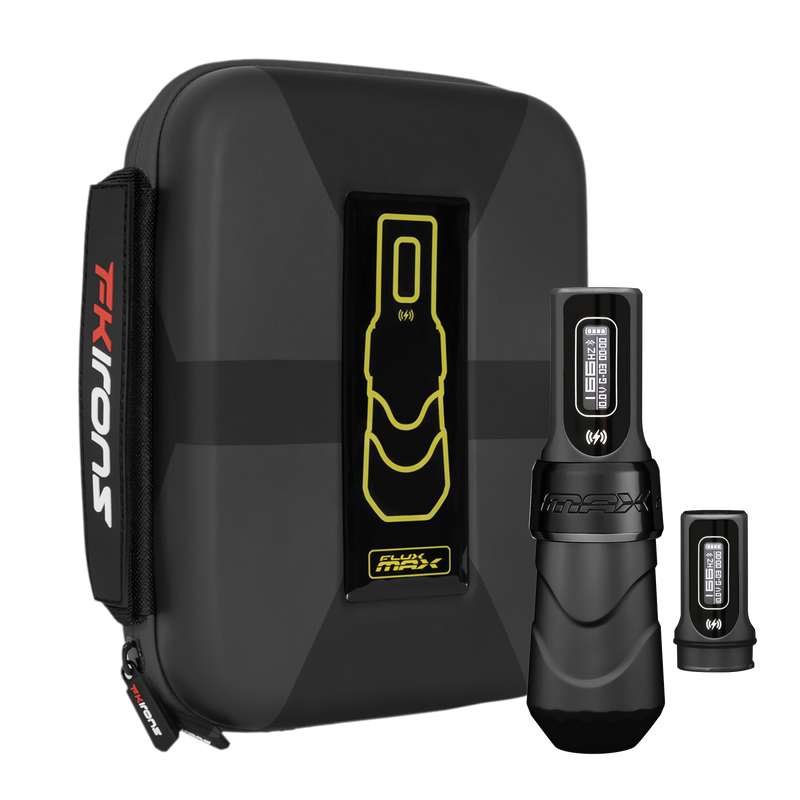 FK Irons Flux Max Tattoo Machine with 2 PowerBolt 2.0 — Pick Color and Stroke Length - Ultimate Tattoo Supply