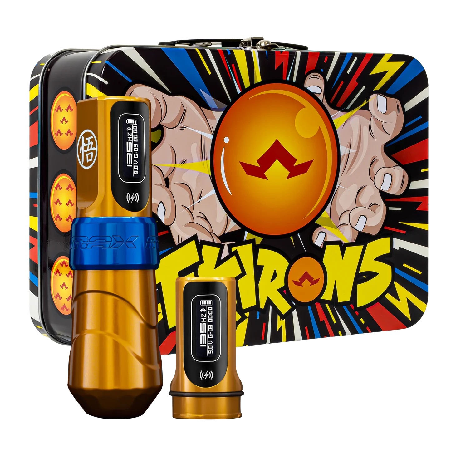 FK Irons Flux Max Ki Tattoo Machine with 2 PowerBolt 2.0 — Special Edition Goku — Pick Stroke Length - Ultimate Tattoo Supply