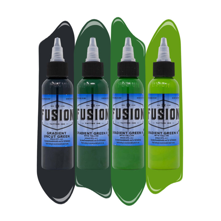 Gradient Green with Yellow 4-Pack — Fusion Tattoo Ink — 1oz - Ultimate Tattoo Supply