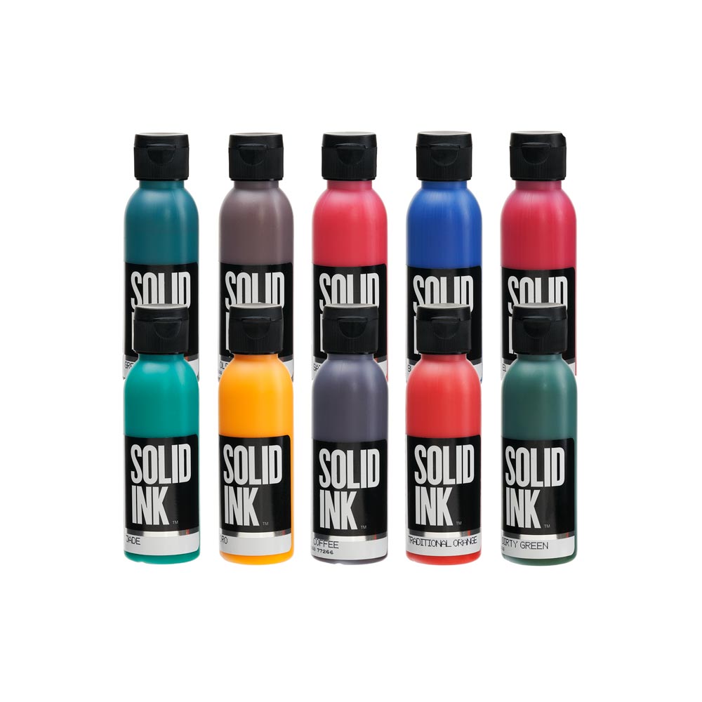 10 Color Old Pigments Set — Solid Ink — 2oz Bottles - Ultimate Tattoo Supply