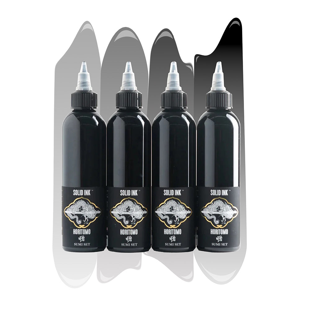 Solid Ink - Horitomo 4 Bottle Sumi Set - Pick Size - Ultimate Tattoo Supply