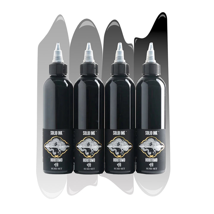 Solid Ink - Horitomo 4 Bottle Sumi Set - Pick Size - Ultimate Tattoo Supply