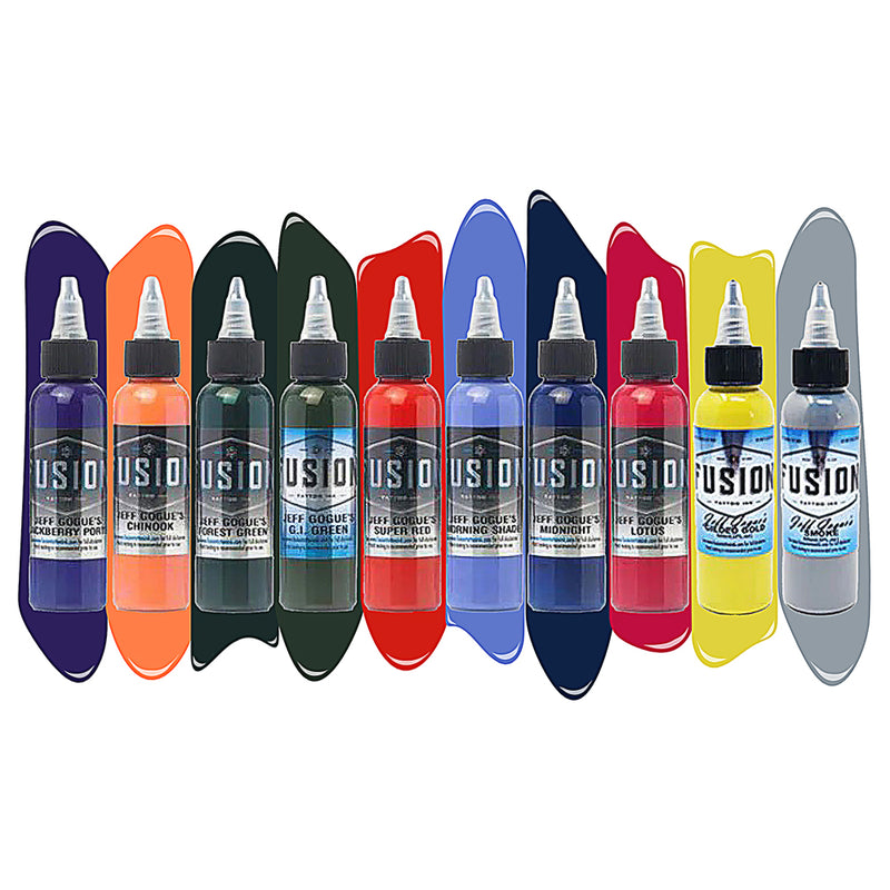 Jeff Gogue 10-Color Palette Signature Set — Fusion Tattoo Ink — 1oz - Ultimate Tattoo Supply
