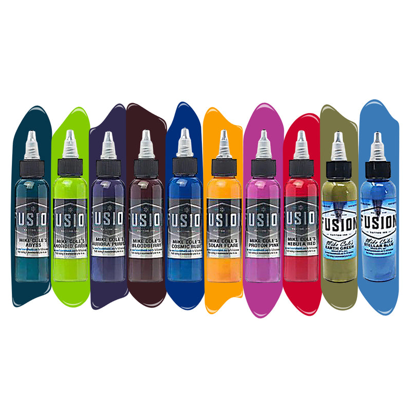 Mike Cole 10-Color Palette Signature Set — Fusion Tattoo Ink — 1oz - Ultimate Tattoo Supply