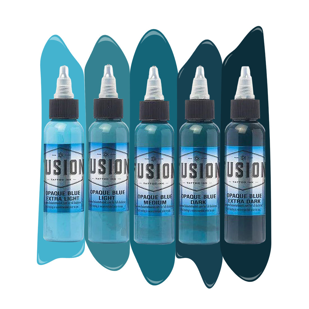 Opaque Blue 5-Color Set — Fusion Tattoo Ink — 1oz - Ultimate Tattoo Supply