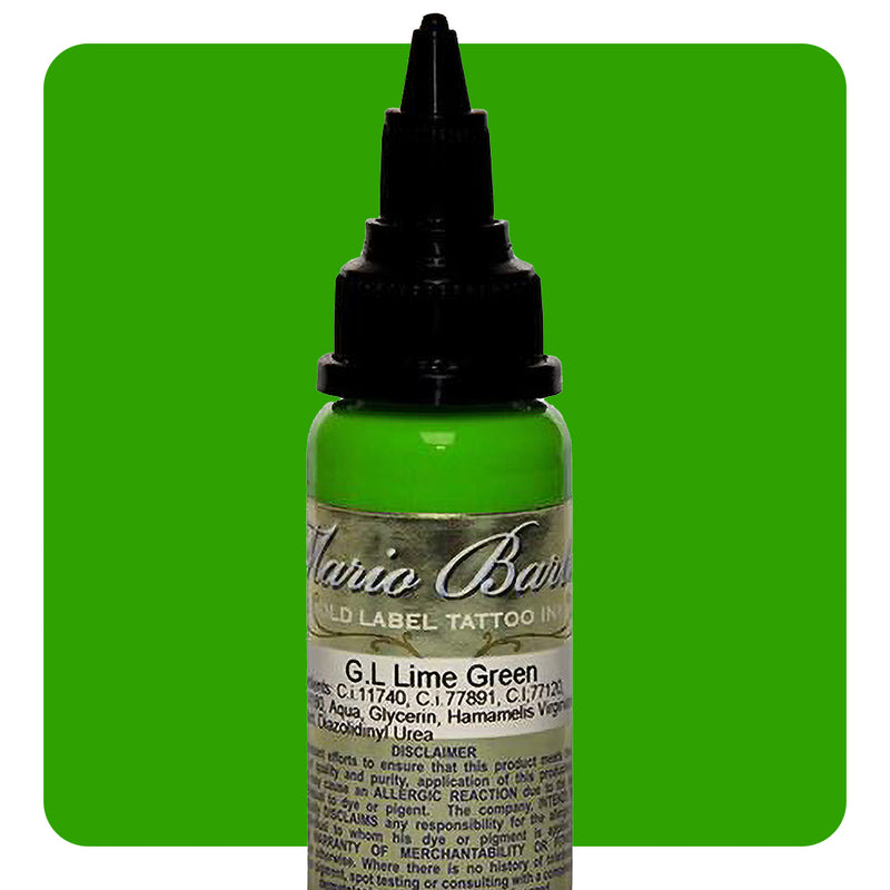 Lime Green Mario Barth Gold Label — Intenze Tattoo Ink — 1oz Bottle - Ultimate Tattoo Supply