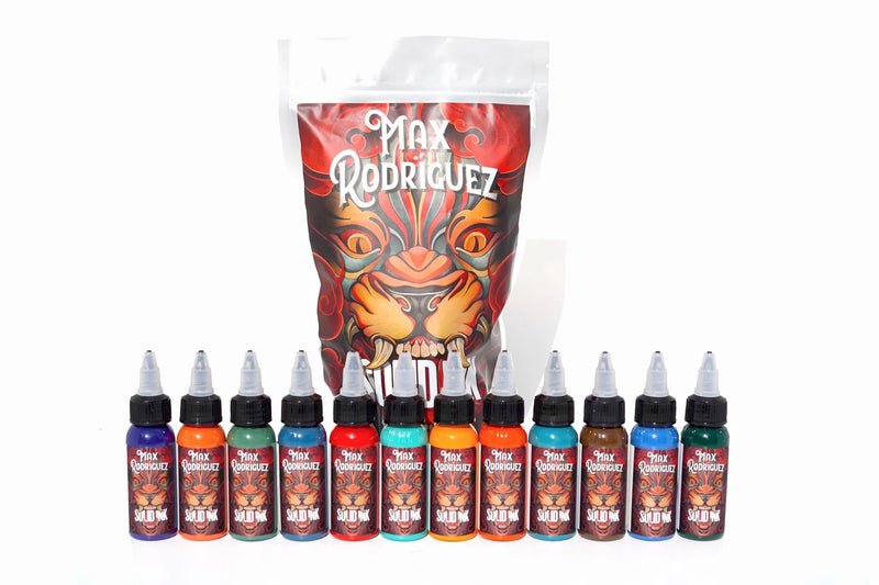 12 Color Max Rodriguez Set — Solid Ink — 1oz Bottles - Ultimate Tattoo Supply
