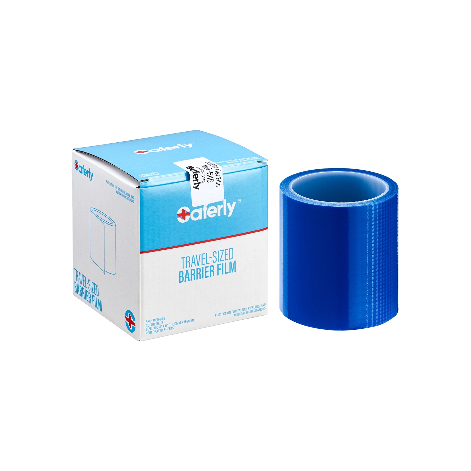 Saferly Blue Travel-Sized Barrier Film in Dispenser Box — 4” x 6” — Roll of 300 Sheets