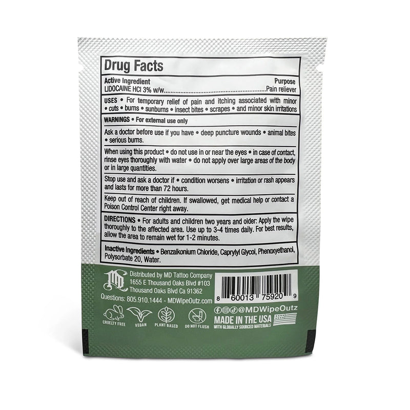 Wipe Outz™ Numbing Tattoo Wipes — Lidocaine Infused - Ultimate Tattoo Supply