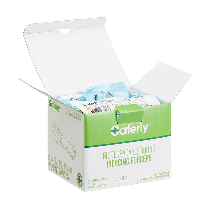 Saferly Round Biodegradable Piercing Forceps — Box of 25 - Ultimate Tattoo SupplySaferly Round Biodegradable Piercing Forceps — Box of 25