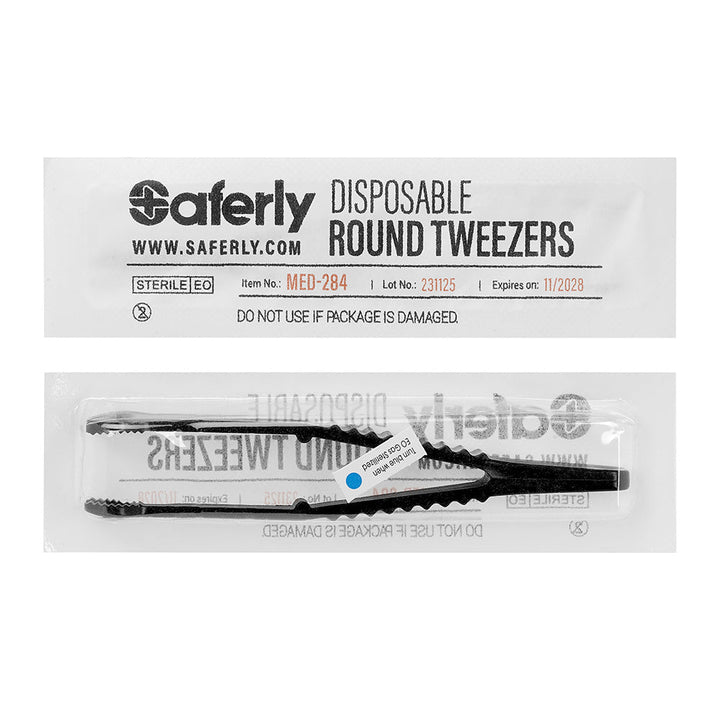 Saferly Medical Sterilized Round Tweezers - Single or Case of 25 - Ultimate Tattoo SupplySaferly Medical Sterilized Round Tweezers - Single or Case of 25