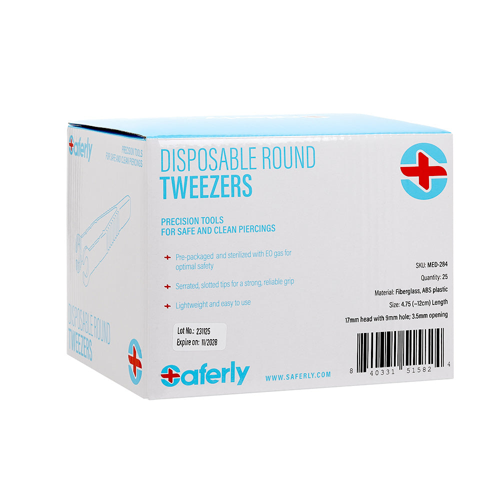 Saferly Medical Sterilized Round Tweezers - Single or Case of 25 - Ultimate Tattoo Supply