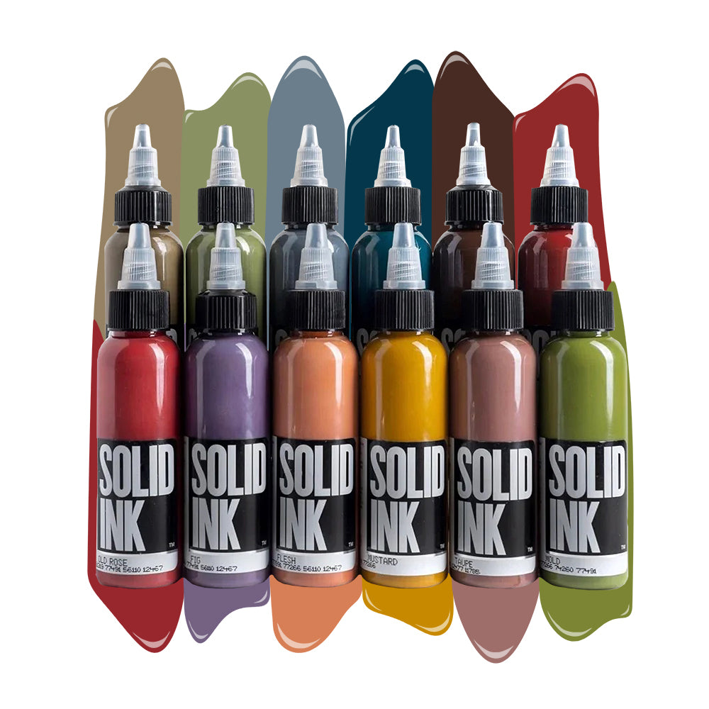 Solid Ink - Opaque 12 Color Set 1oz Bottles - Ultimate Tattoo Supply