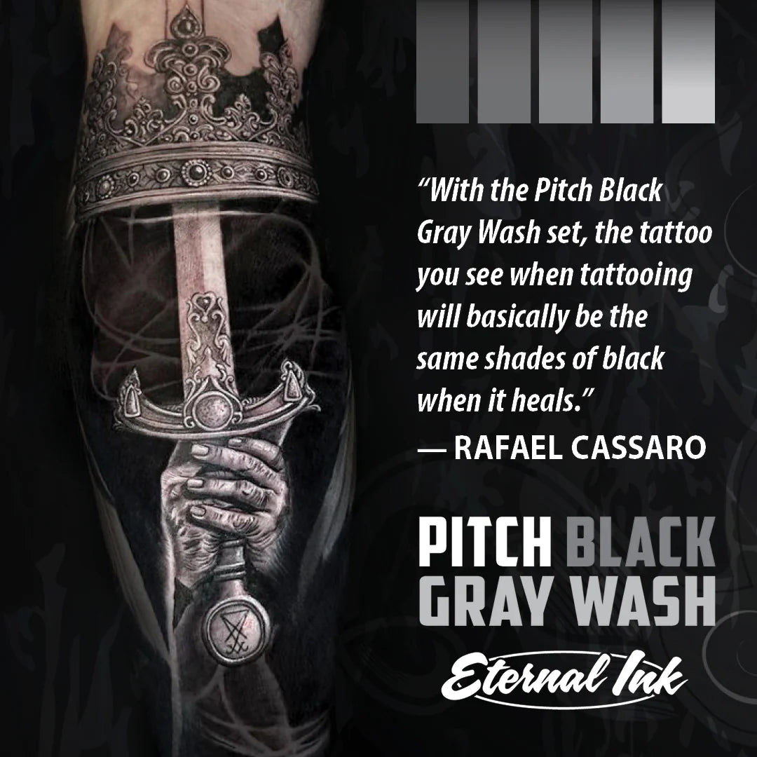 Pitch Black Gray Wash Set of 5 — Eternal Ink — Pick Size - Ultimate Tattoo Supply