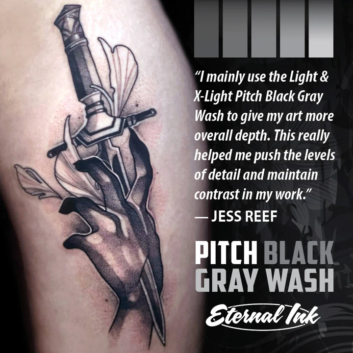 Pitch Black Gray Wash Set of 5 — Eternal Ink — Pick Size - Ultimate Tattoo Supply