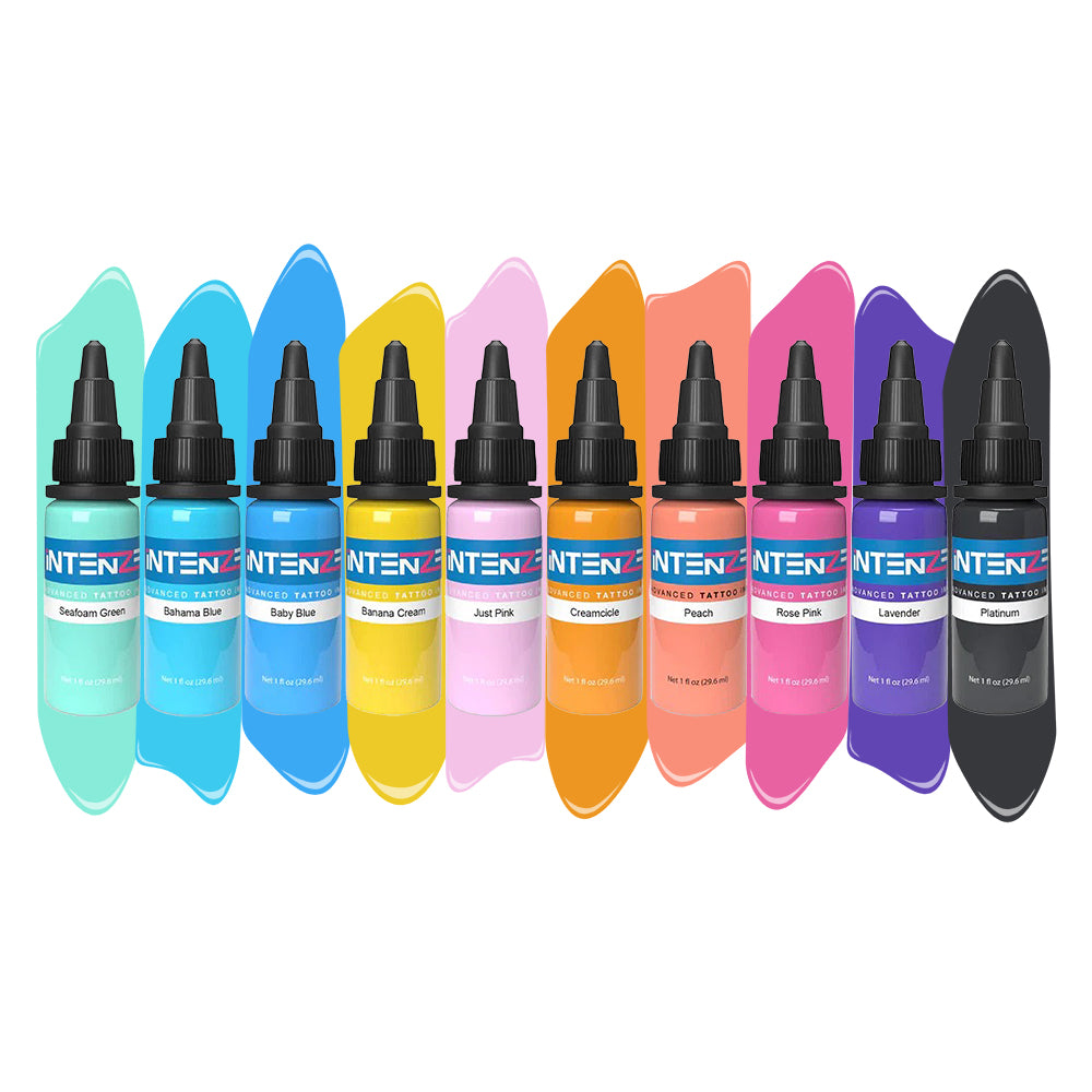 Pastel 4oz Color Set - Intenze Tattoo Ink - 10 Bottles - Ultimate Tattoo Supply