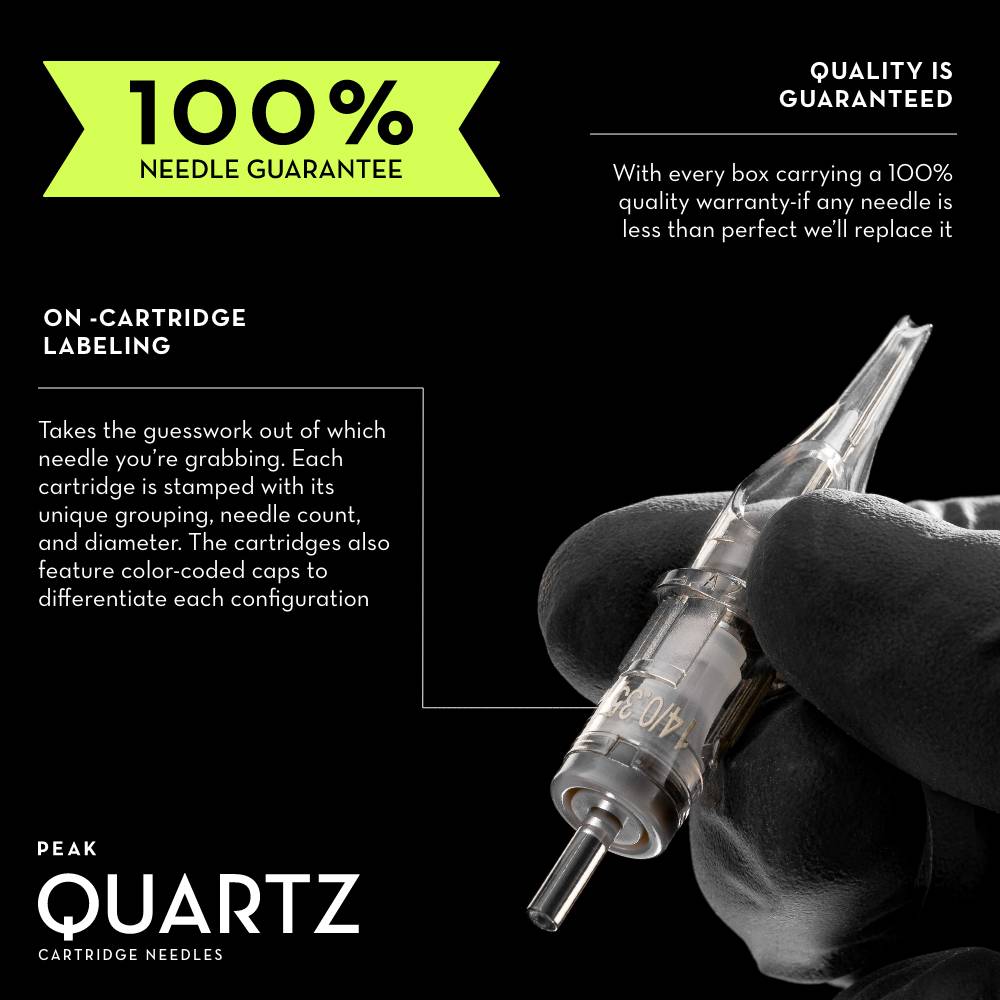 Peak Quartz Needle Cartridges — #12 Round Liners Long Taper — Box of 20