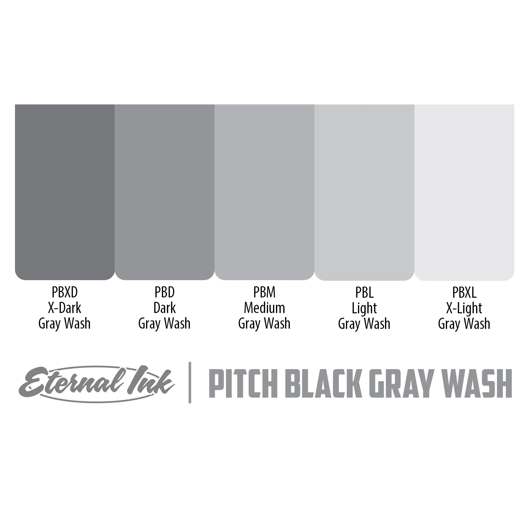 Pitch Black Gray Wash Set of 5 — Eternal Ink — Pick Size - Ultimate Tattoo Supply