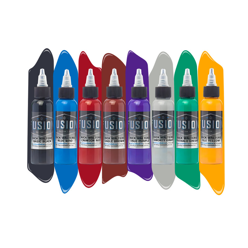 Rick Walters 8 Color Palette Signature Set — Fusion Tattoo Ink — Pick Size - Ultimate Tattoo Supply