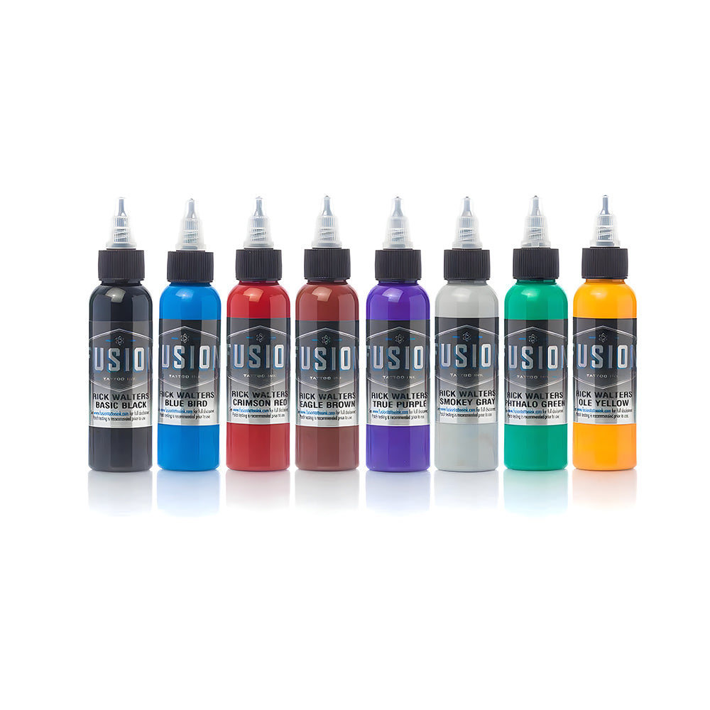 Rick Walters 8 Color Palette Signature Set — Fusion Tattoo Ink — Pick Size - Ultimate Tattoo Supply