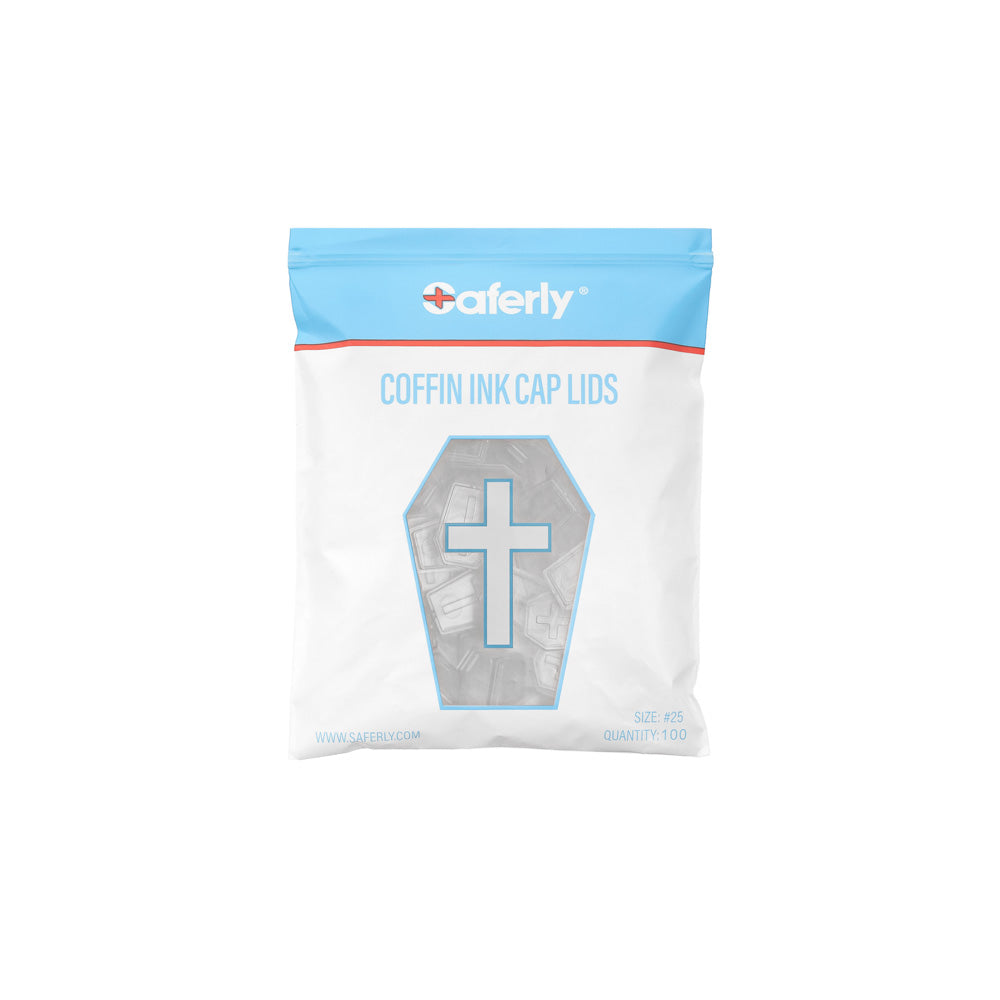Saferly Coffin Ink Cap Lids — #25 — Bag of 200 — Pick Color - Ultimate Tattoo Supply